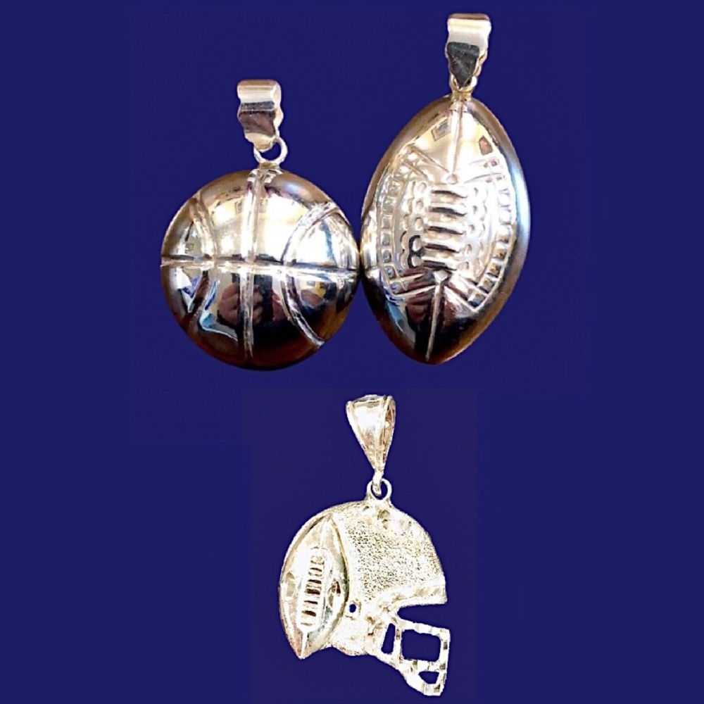 Sterling Silver Football Pendant and Sterling Silver Basketball Pendant